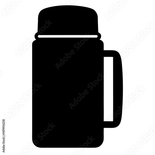 Black silhouette of a thermos with a cap and carrying handle