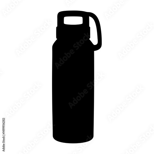 Silhouette of reusable water bottle with handle against a white backdrop