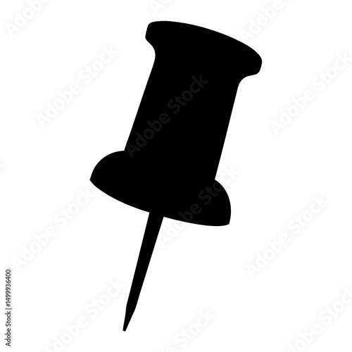 A stark black silhouette of a classic office push pin stationery item