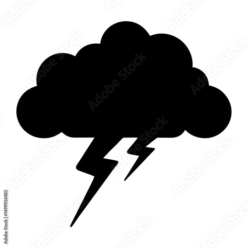 Black cloud with two lightning bolts creating a stormy weather illustration