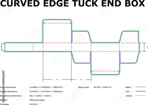 Curved edge tuck end box packaging template die cut design