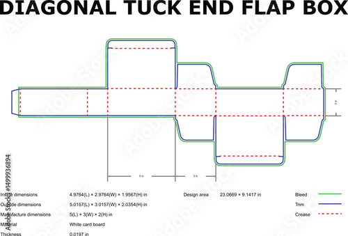 Diagonal tuck end flap box packaging template die cut design