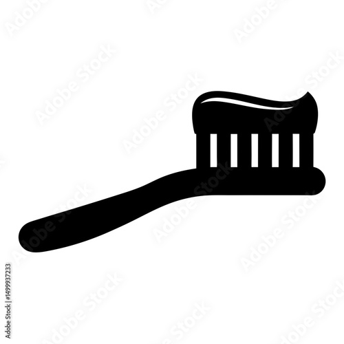 Simple Black Toothbrush with Toothpaste Promoting Good Oral Hygiene, Flat Design