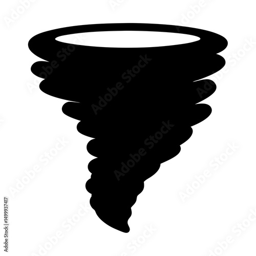Black silhouette of a swirling tornado, a dangerous weather phenomenon