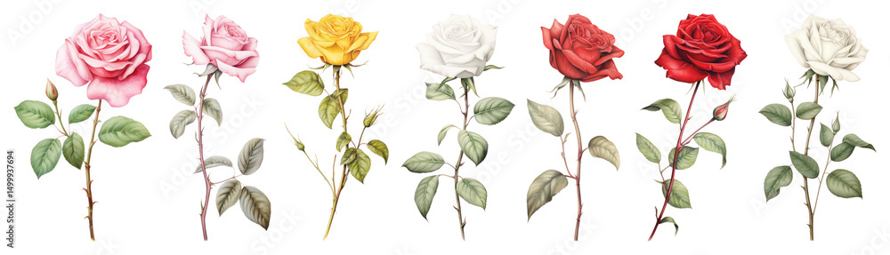 Fototapeta premium PNG rose branch drawing art illustration transparent background.