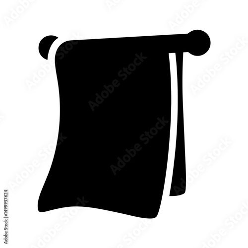 Black silhouette of a towel hanging on a rod with spherical ends