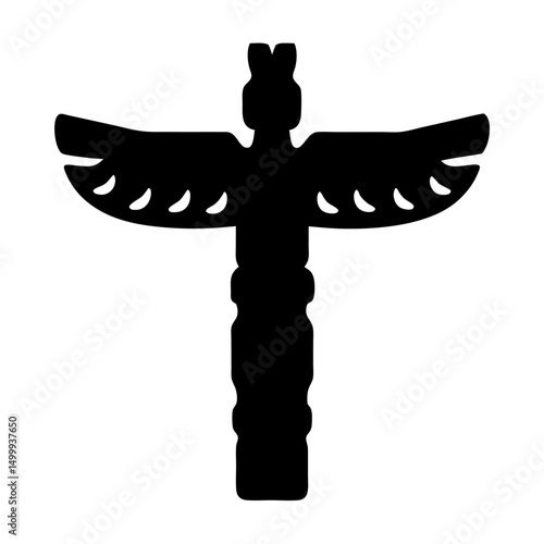 A Black Silhouette of a Traditional Northwest Coast Totem Pole Art