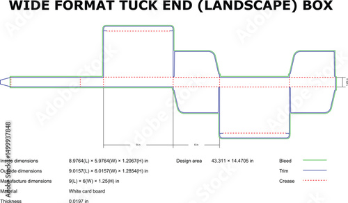 Wide format landscape tuck end box die cut template design