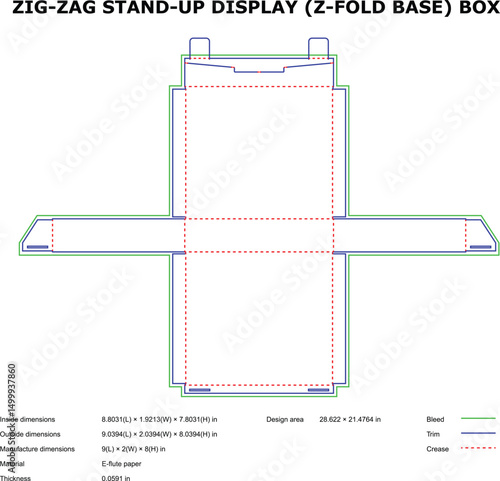 Zig-zag stand-up display box z-fold base die-cut template