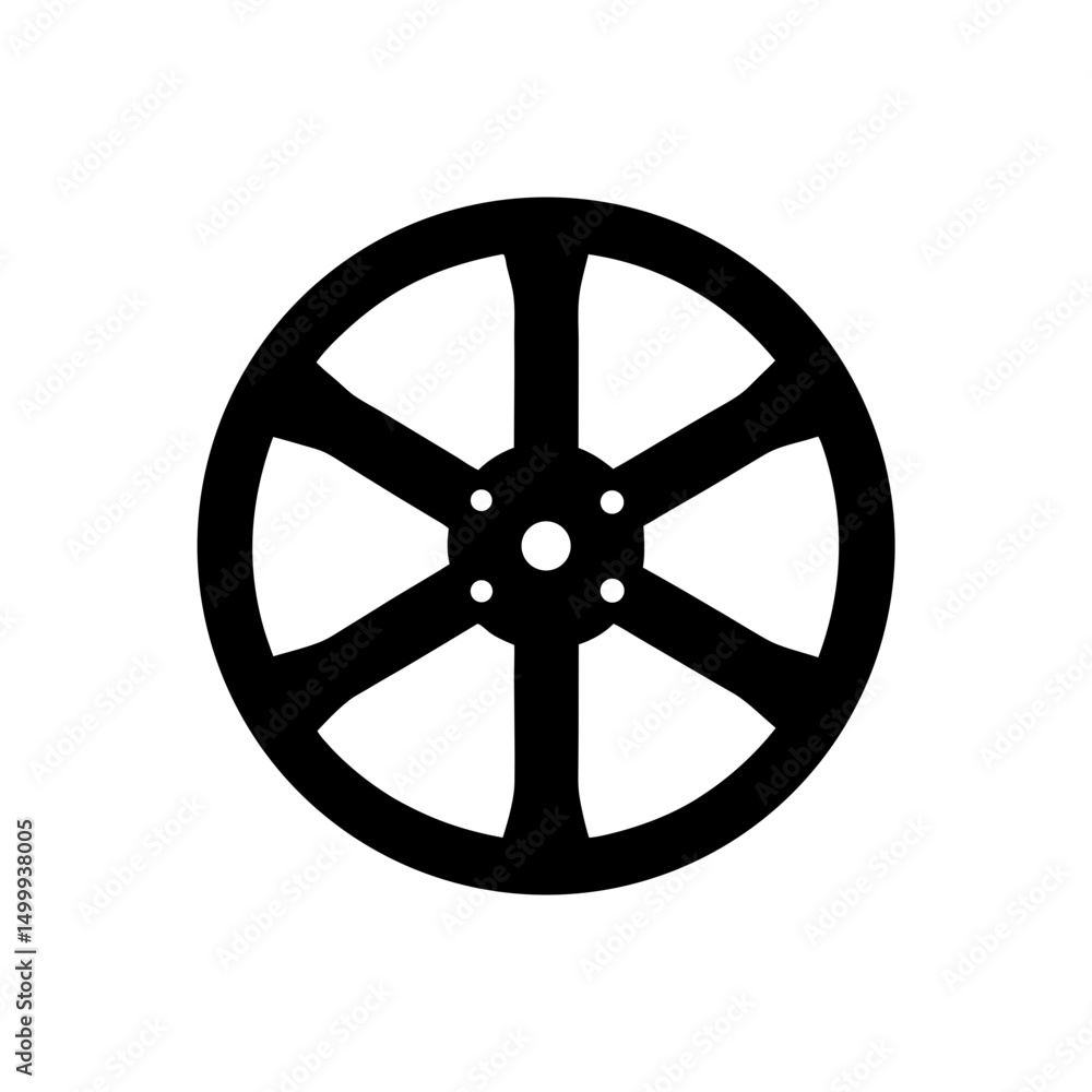 A clean and minimalist black and white illustration of an industrial wheel design A clean and minimalist black and white illustration of an industrial wheel design