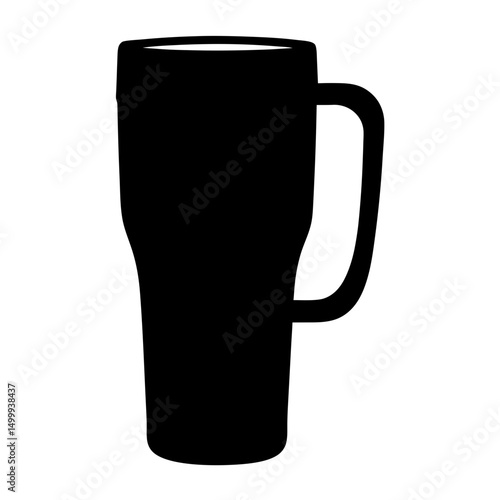 Isolated silhouette image of a black coffee mug with a handle