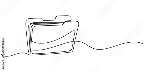 Folder drawn by a single line on a white background. One-line drawing. Continuous line, One continuous line vector drawing of a folder. Outline documents background icon. Saving securities vector icon