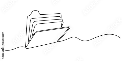 Folder drawn by a single line on a white background. One-line drawing. Continuous line, One continuous line vector drawing of a folder. Outline documents background icon. Saving securities vector icon
