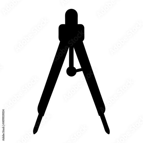 Black silhouette of a drawing compass, drafting instrument for making circles