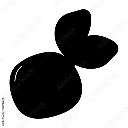 Stylized Silhouette of a Seed or Nut with Two Leaflike Appendages