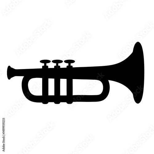 Silhouette of a Trumpet Musical Instrument against a White Background Displayed Horizontally