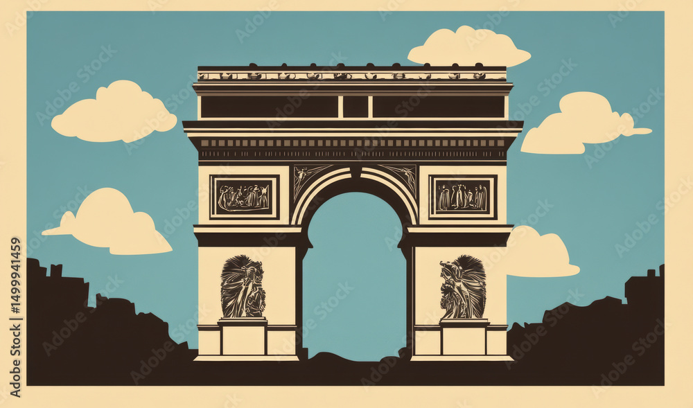 Naklejka premium paris illustration triomphe style shapes color