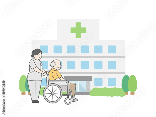 病院  建物  看護師  高齢者  イラスト