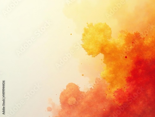 Soft orange, yellow, red watercolor blend Fractal patterns, light intensity, flowing effect , contemporary, yellow