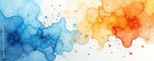 Soft blue & orange watercolor splatter, geometric shapes, geometric, elegant