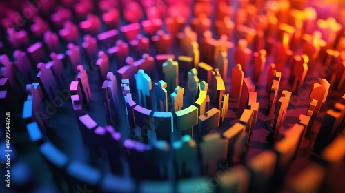 Colorful segmented circles with human icons representing market segmentation and target audience
