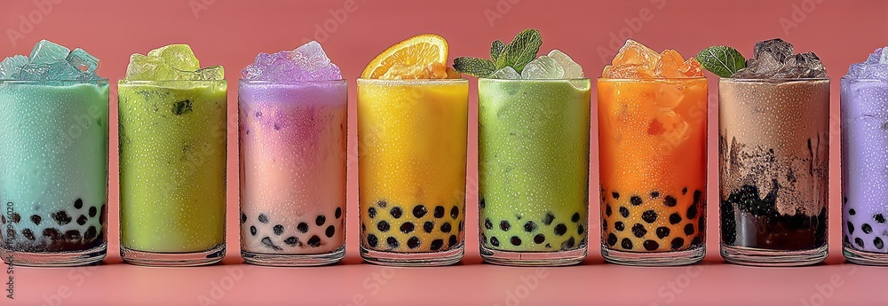 Fototapeta premium Bubble Milk Tea Series: Vibrant Variety of Flavors & Styles on clean Background