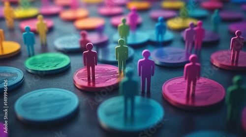 Colorful segmented circles with human icons representing market segmentation and target audience
