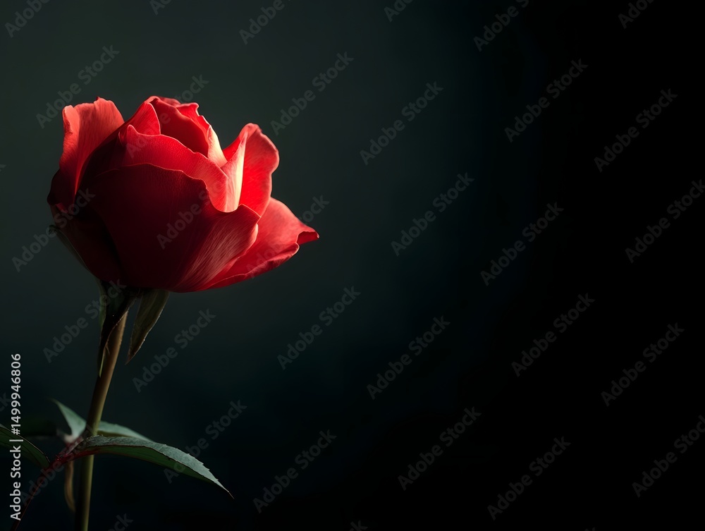 Obraz premium Glowing red rose in the dark