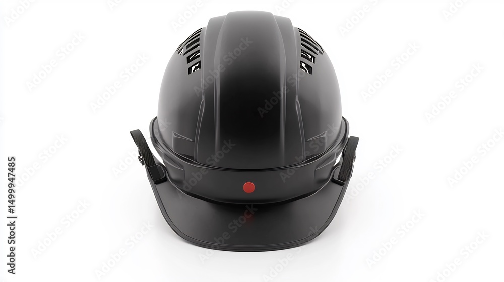 Fototapeta premium Isolated 3D render of safety helmet with chin strap front facing industrial design on white background