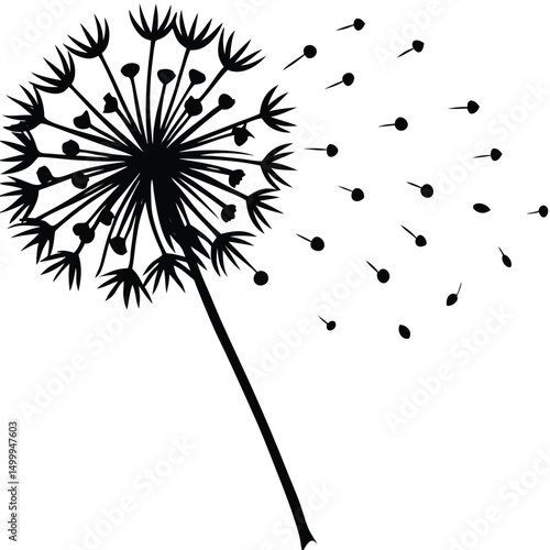 Dandelion Blowing in Wind Silhouette