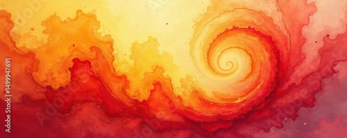 Warm orange, red, yellow watercolor swirl Fractal, radial, muted , yellow, autumn