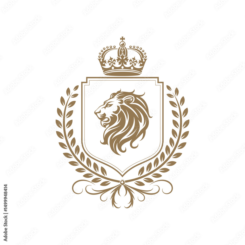 Obraz premium Royal Heraldic Lion Crest with Crown and Laurel in Elegant Vintage Style