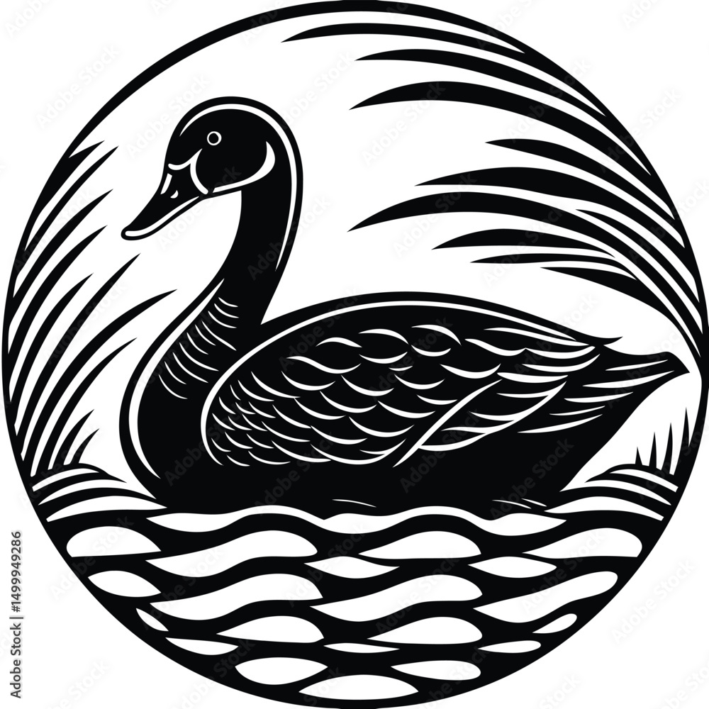 Fototapeta premium Duck Swimming on Water Minimalist Art