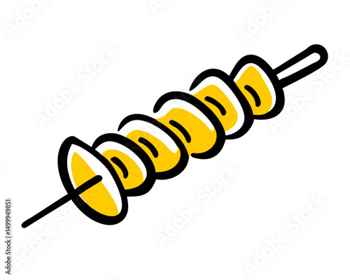 A vibrant, cartoon-style illustration of a skewered yellow vegetable, perfect for food-themed projects.