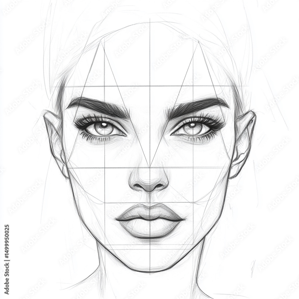 Obraz premium draw a female face shape, square or rectangular, with even proportions 