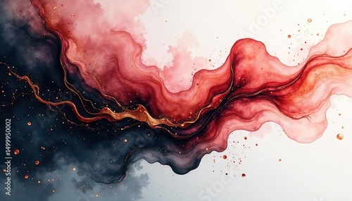 Rose gold, black watercolor drips Fractal, asymmetrical, fluid shapes , shimmer, elegant, asymmetrical