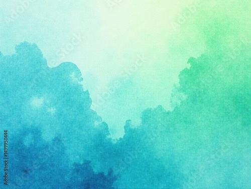 Pastel blue and green watercolor blend, diagonal fractal patterns, soft flow, painting, fluid, calming