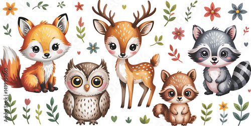 set of funny cartoon animals