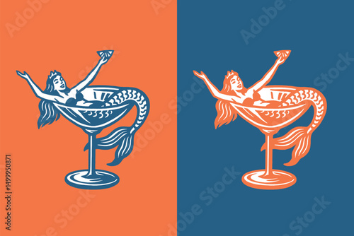 Mermaid cocktail retro vector illustration