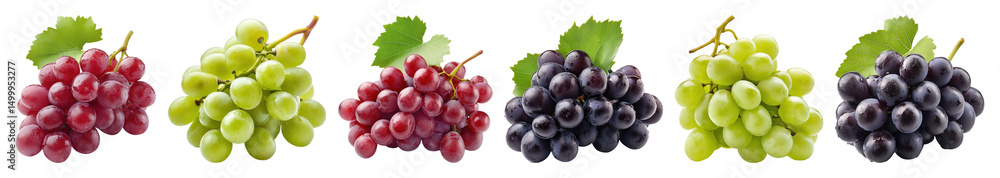Fototapeta premium PNG Colorful fresh grape varieties, transparent background