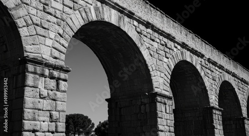 Valens Aqueduct Close-up in Monochrome Line Art