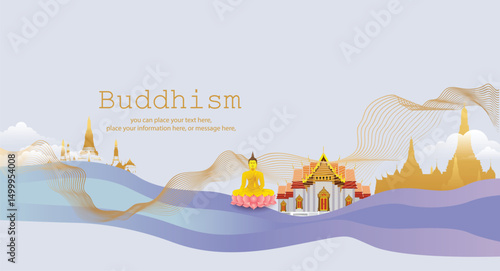 Banner buddhism buddha for social media posts vector illustration background - Magha Puja, Asanha Puja, Vesak Puja Day, Thailand culture