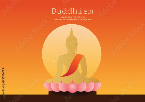 Shadow buddha sitting on a lotus for social media posts vector illustration background - Buddhism Magha Puja, Asanha Puja, Vesak Puja Day, Thailand culture