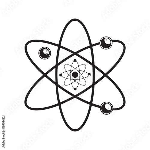 Black and White Atom Structure Illustration