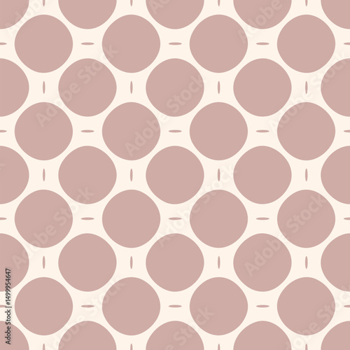 Simple vector seamless pattern. Soft pink and light beige color. Abstract geometric ornament texture with circles in regular grid. Cute minimal background. Repeated design for decor, textile, wrapping