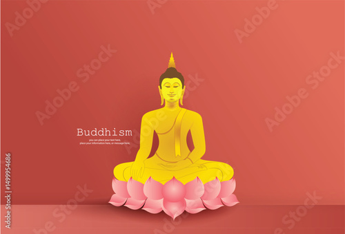 Buddha sitting on a lotus for social media posts banner vector illustration background - Buddhism Magha Puja, Asanha Puja, Vesak Puja Day, Thailand culture