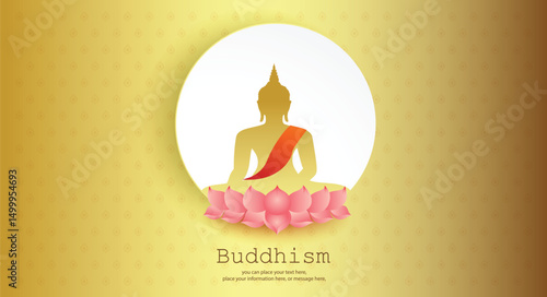 Shadow buddha sitting on a lotus for banner social media posts on gold color vector illustration background - Buddhism Magha Puja, Asanha Puja, Vesak Puja Day, Thailand culture