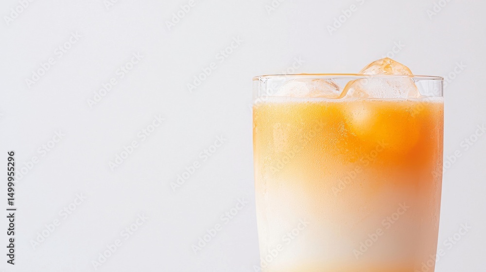 Refreshing Iced Tea with Milk, A layered beverage in a glass with ice cubes. Perfect for summer refreshment. Refreshing Iced Tea with Milk, A layered beverage in a glass with ice cubes. Perfect for summer refreshment.