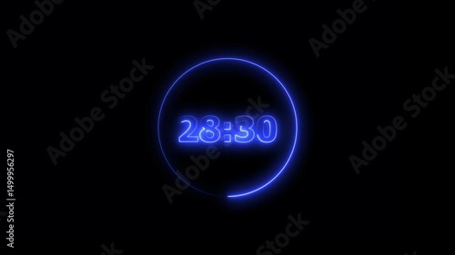 Wallpaper Mural Digital countdown timer neon bright blue color animation of 33 second on transparent on black background. 33 seconds digital timer animation. Torontodigital.ca