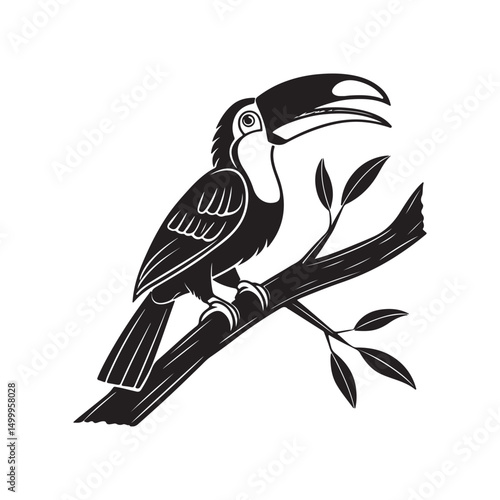  Black Toucan on Branch Silhouette